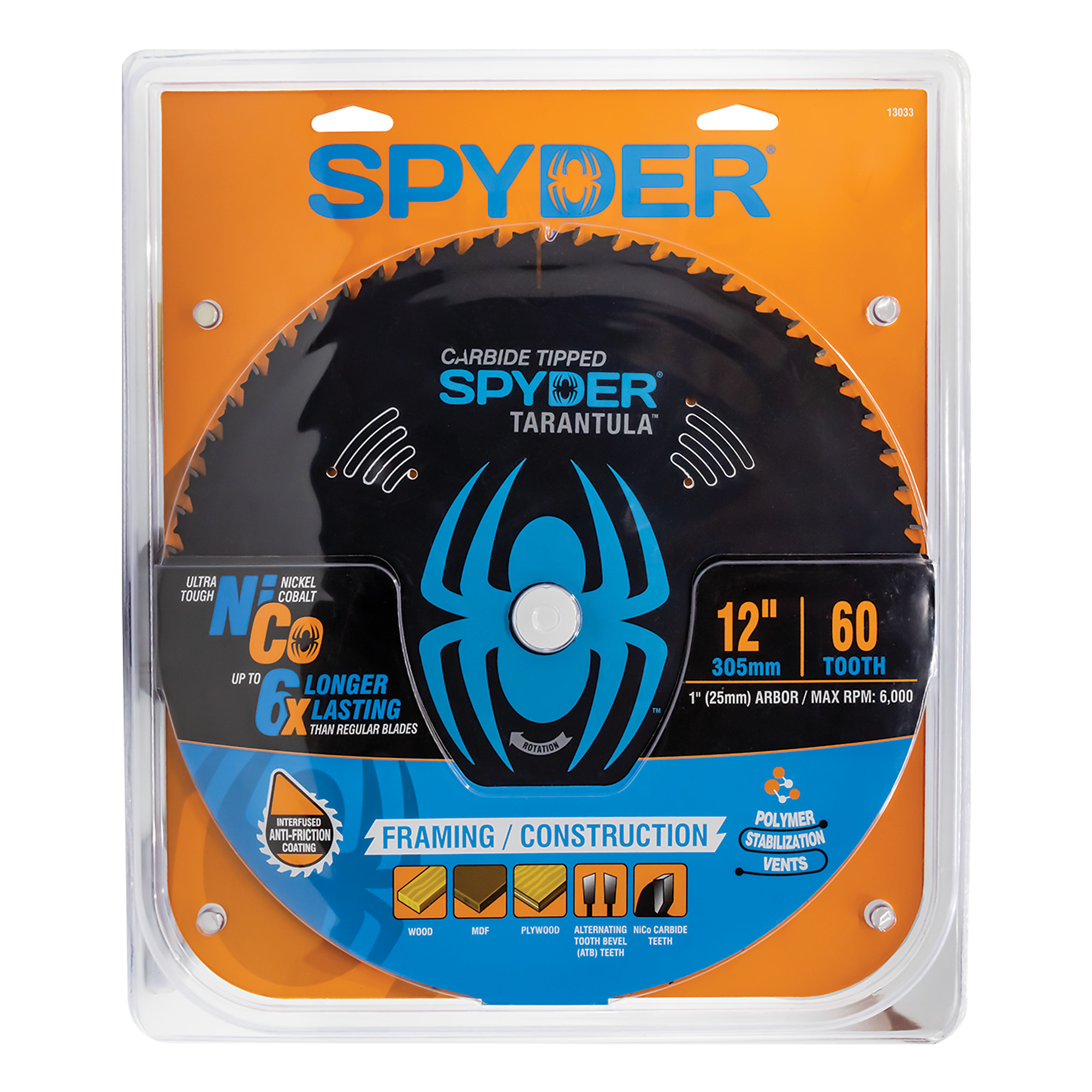 SPYDER, Frmg 12in. 60T TCT Stl Circ Tarantula Saw Blade, Blade Diameter 12 in, Included (qty.) 1 Model# 13033